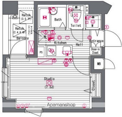 ガーラ新宿下落合[1K/23.11m2]の間取図