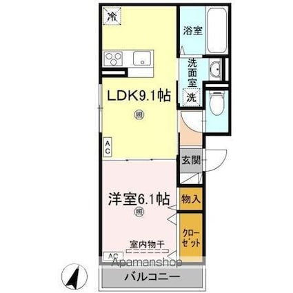 ８０８ＭＹ[1LDK/37.95m2]の間取図