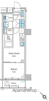 プレディアコート西葛西[1DK/28.65m2]の間取図