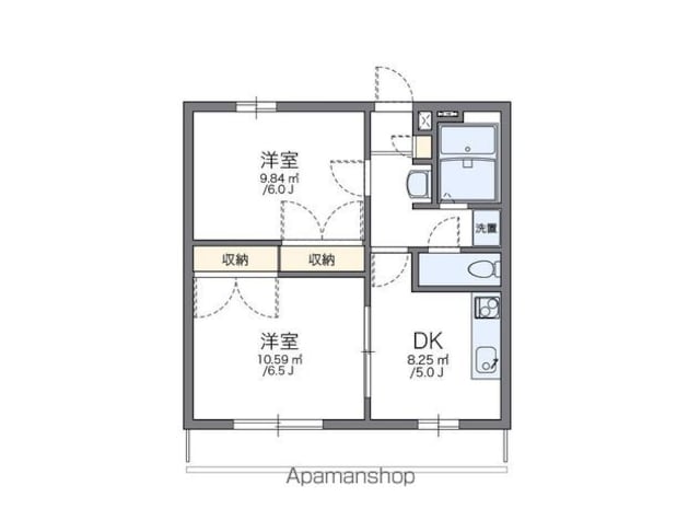 レオパレスＯＺー３[2DK/40.57m2]の間取図