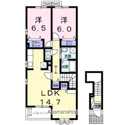 ロータス南島田Ｄ[2LDK/66.02m2]の間取図