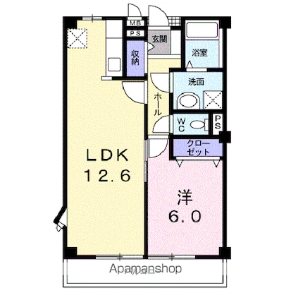 シェル・リヴィエールＢ[1LDK/43.82m2]の間取図