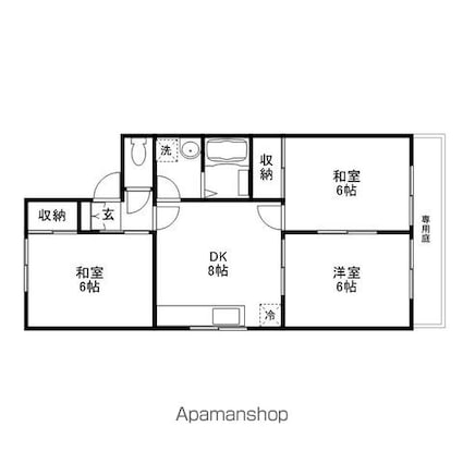 リバーサイド黒石　Ｂ棟[3DK/55.39m2]の間取図