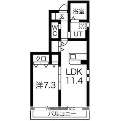 フロンティアハイムＩＩ棟[1LDK/46.5m2]の間取図