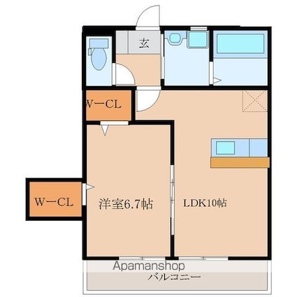 宮城県仙台市若林区蒲町[1LDK/41.31m2]の間取図