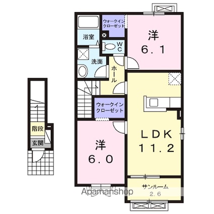 福井県福井市河合寄安町[2LDK/61.96m2]の間取図