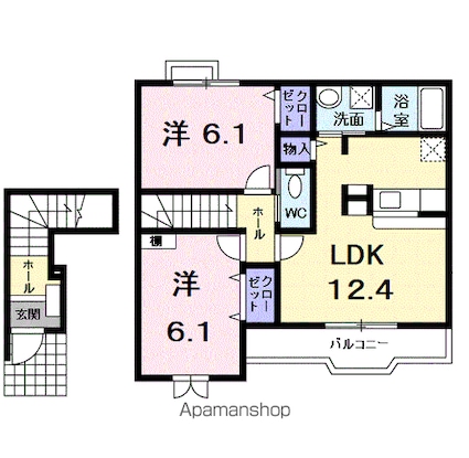 アプリコット宝積[2LDK/59.09m2]の間取図