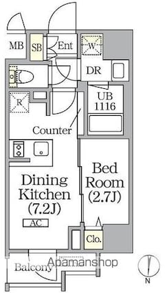 ボアビスタ上野御徒町[1DK/26.5m2]の間取図
