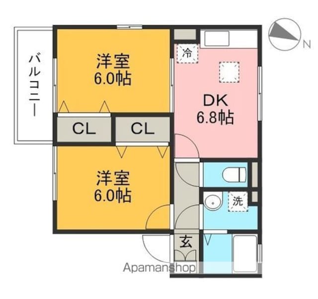 高知県高知市長浜[2DK/45.02m2]の間取図