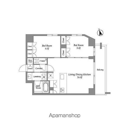 ＥＮｅｔｉａｌ代官山[2LDK/60.75m2]の間取図