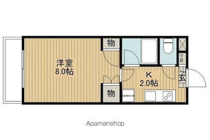 ビューロックウェーブＡ棟[1K/25.54m2]の間取図