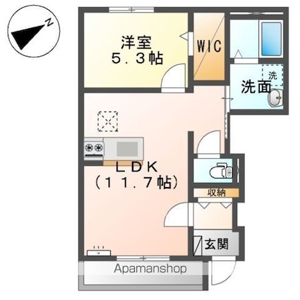 コスモ　ガーデン[1LDK/42.74m2]の間取図