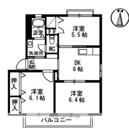 リヴェール西山　Ａ棟[3DK/54.07m2]の間取図
