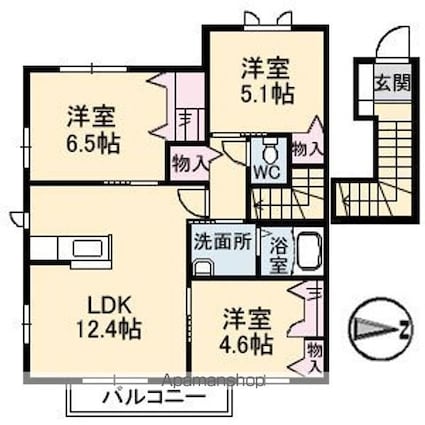 ニューヴァレイ船越　Ａ棟[3LDK/69.51m2]の間取図
