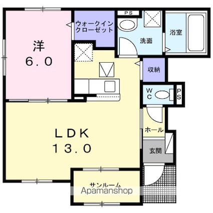 サンフラワー　Ｂ棟[1LDK/50.42m2]の間取図