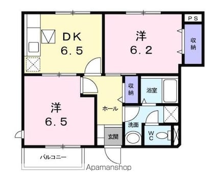 グランビアタムラ　Ａ[2DK/47.34m2]の間取図