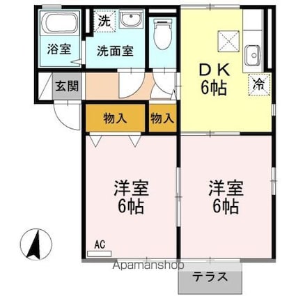 ルピナ深津[2DK/44.02m2]の間取図