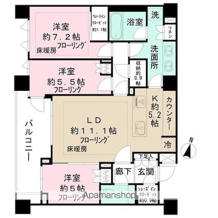 ザ・パークハウス千代田六番町[3LDK/84.37m2]の間取図