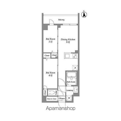 ザ・グラヴィティ新宿[2DK/37.32m2]の間取図