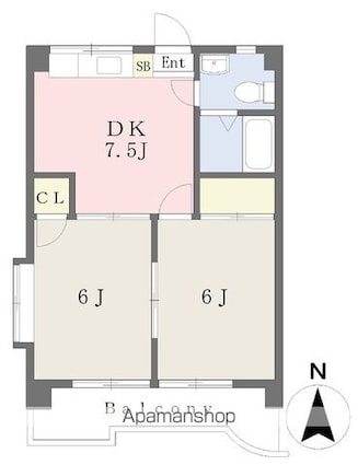 ホワイティ愛光[2DK/38.88m2]の間取図