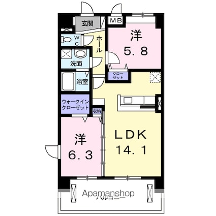 深志Ｍ．Ｏマンション[2LDK/61.52m2]の間取図