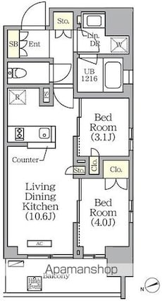 グランエール西日暮里[2LDK/43.39m2]の間取図