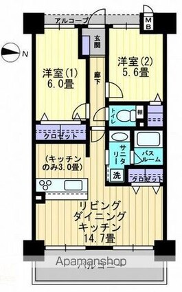 アルファライフ松島公園Ⅱ[2LDK/58.71m2]の間取図