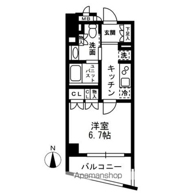 レジディア中落合Ａ棟[1K/25.2m2]の間取図