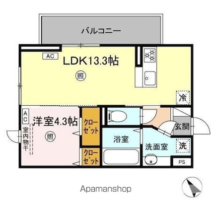 インフィニティ新八代[1LDK/42.79m2]の間取図