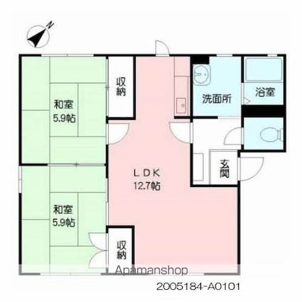 サンビレッジ二番館[2LDK/53.02m2]の間取図