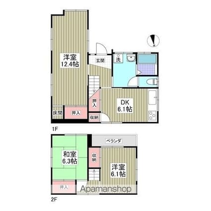 つくば市高見原戸建て[3DK/72.75m2]の間取図