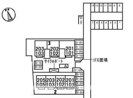 パティオ　３棟[3DK/57.81m2]の配置図
