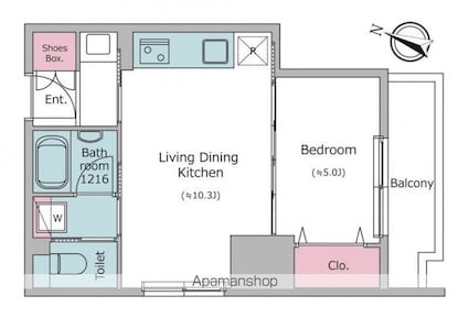 クロスレジデンス日本橋本町[1LDK/38.53m2]の間取図