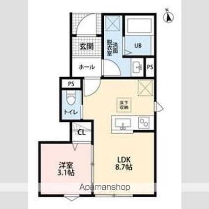 リーブルファイン作新台Ⅱ　２号棟[1LDK/30.85m2]の間取図