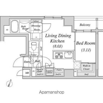 レジディア神田[1LDK/30.2m2]の間取図