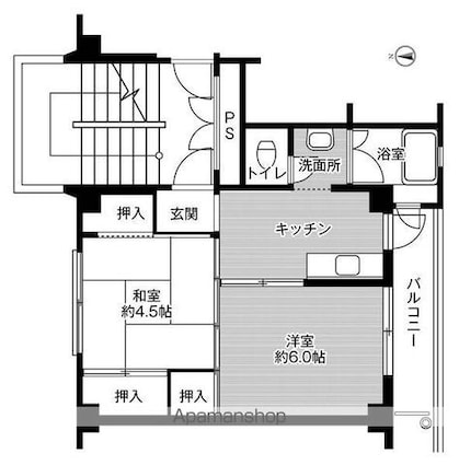 ビレッジハウス矢本１号棟[2K/33.61m2]の間取図