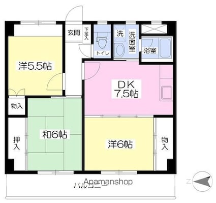 ビッグ第一ハイツ[3DK/65.52m2]の間取図