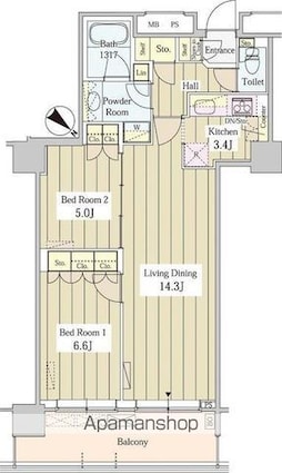 ユニゾンタワー[2LDK/64.7m2]の間取図