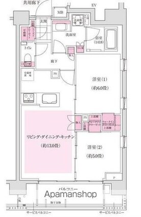 ディームス東陽町[2LDK/57.23m2]の間取図