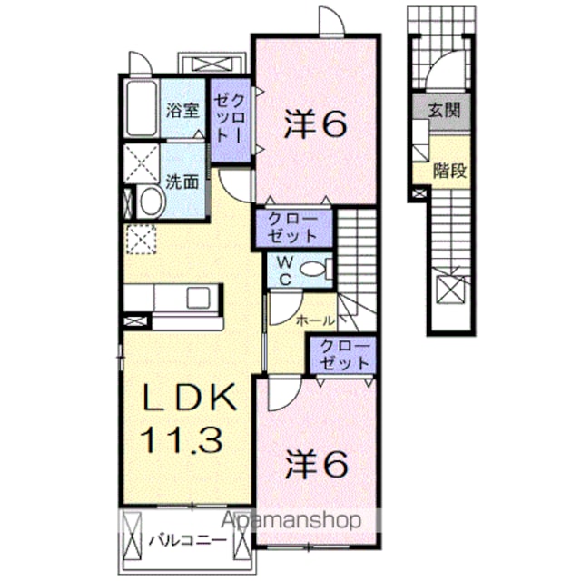 ラッフィナート　カーサ　Ｓ．Ｋ[2LDK/58.48m2]の間取図