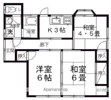 長野県松本市神田１丁目[3K/52m2]の間取図