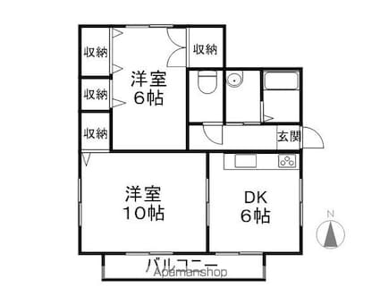 長野県長野市大字高田[2DK/53.54m2]の間取図