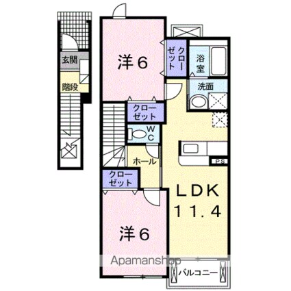 プレシャスコートＫ東松江Ⅱ[2LDK/57.64m2]の間取図