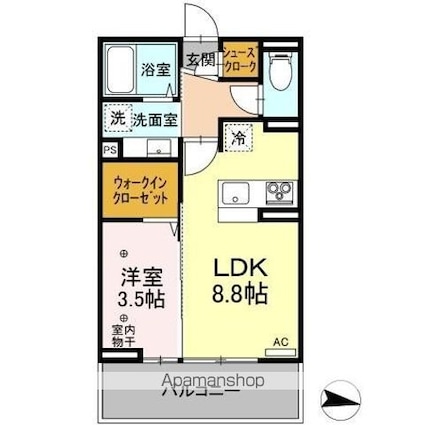 サンセール若里[1LDK/33.39m2]の間取図