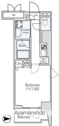 グランドレジデンス三鷹[1K/25.06m2]の間取図