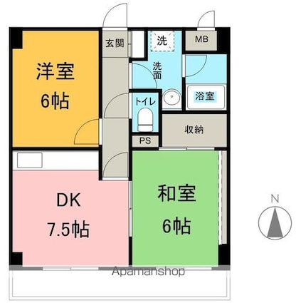 メゾン城西[2DK/45.5m2]の間取図