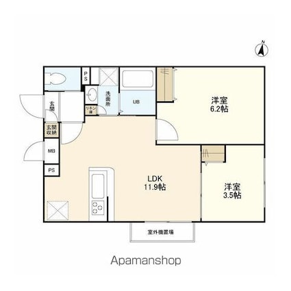 ウェルスクエアイズム明大前[2LDK/45.07m2]の間取図