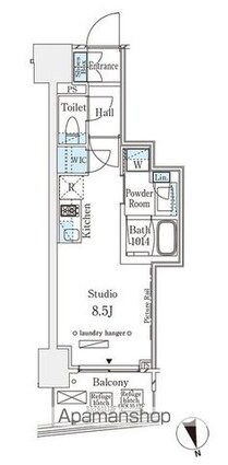 パークナードフィット南青山Ｖｉｓｔａ[1R/24.58m2]の間取図