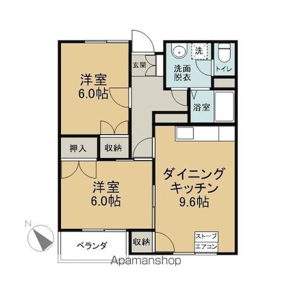 メープルタウンＢ棟[2DK/58.79m2]の間取図