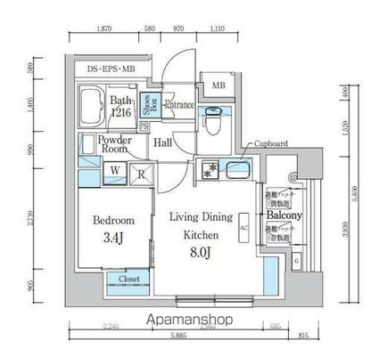 デュオフラッツ浅草蔵前[1LDK/30.14m2]の間取図